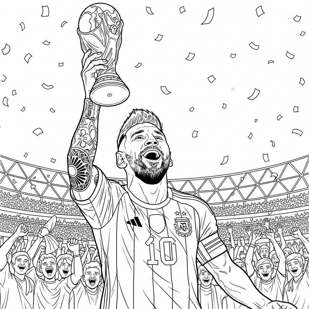 Kolorowanka Messi świętująca Puchar Świata