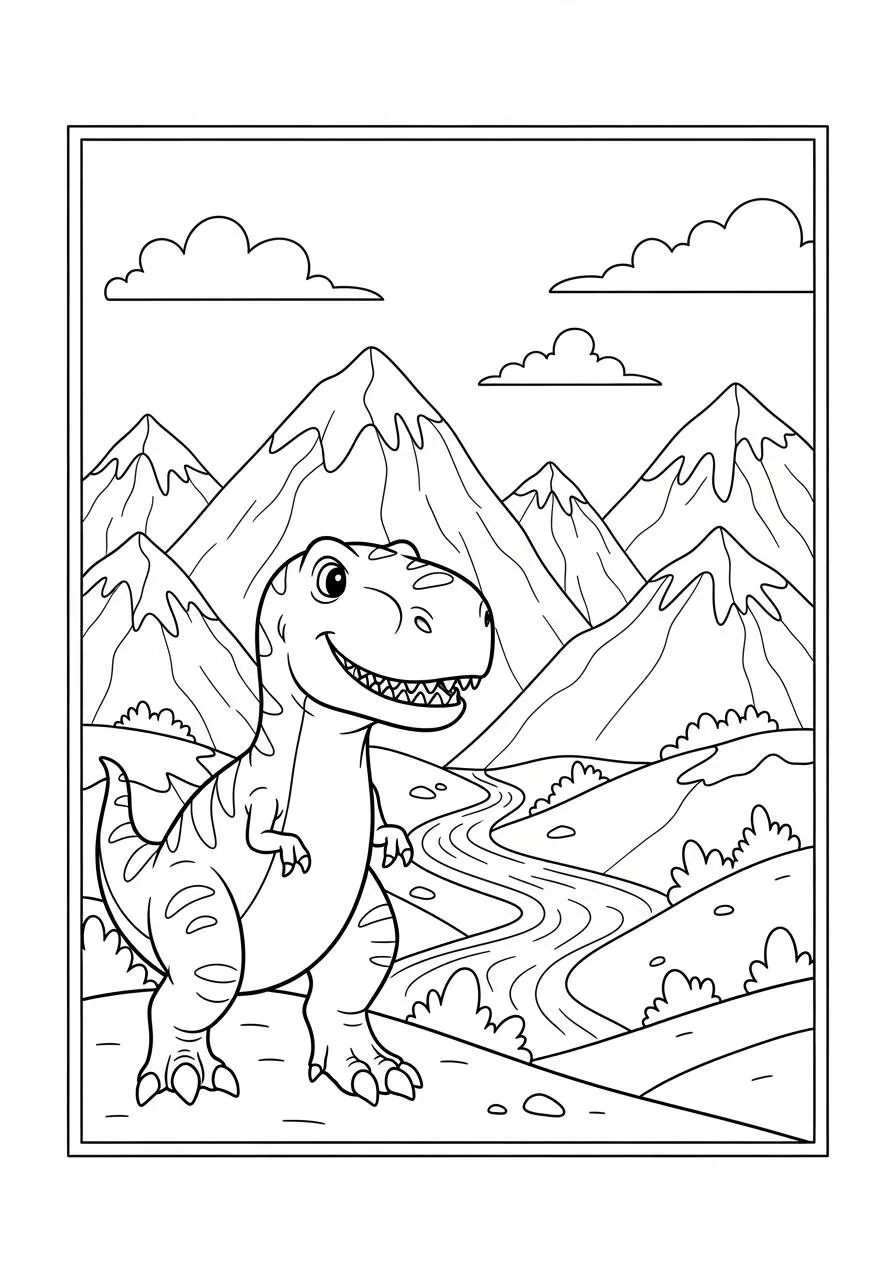 Desenho de T Rex na Montanha para Colorir
