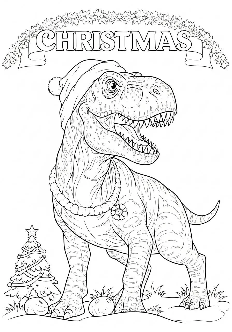 Desenho de T Rex Natalino para Colorir