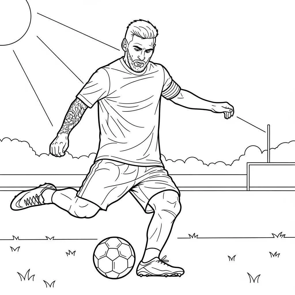 Desenho de Messi Chutando a Bola para Colorir