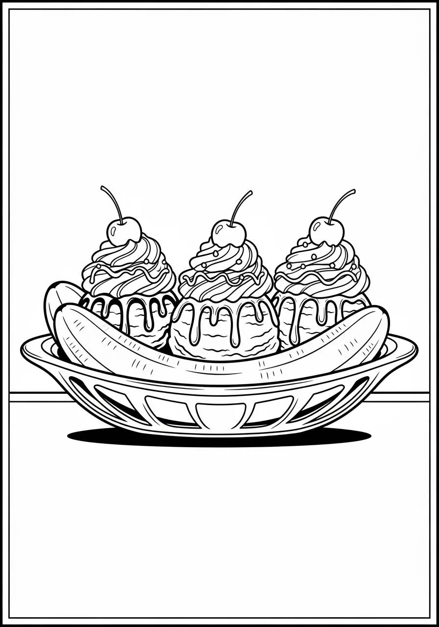 Dibujo de Helado de Plátano y Cerezas para colorear
