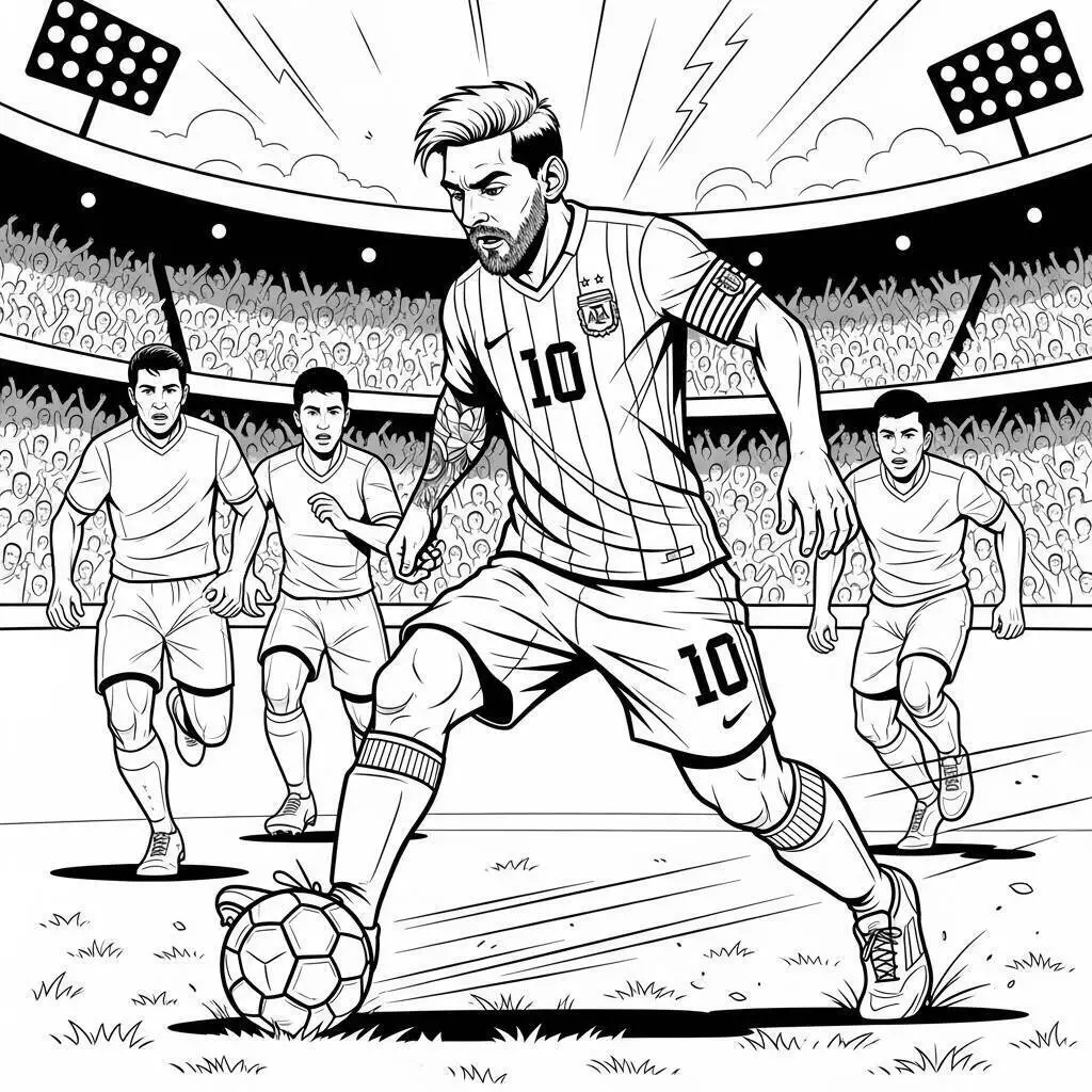 Desenho de Messi Driblando Jogadores para Colorir