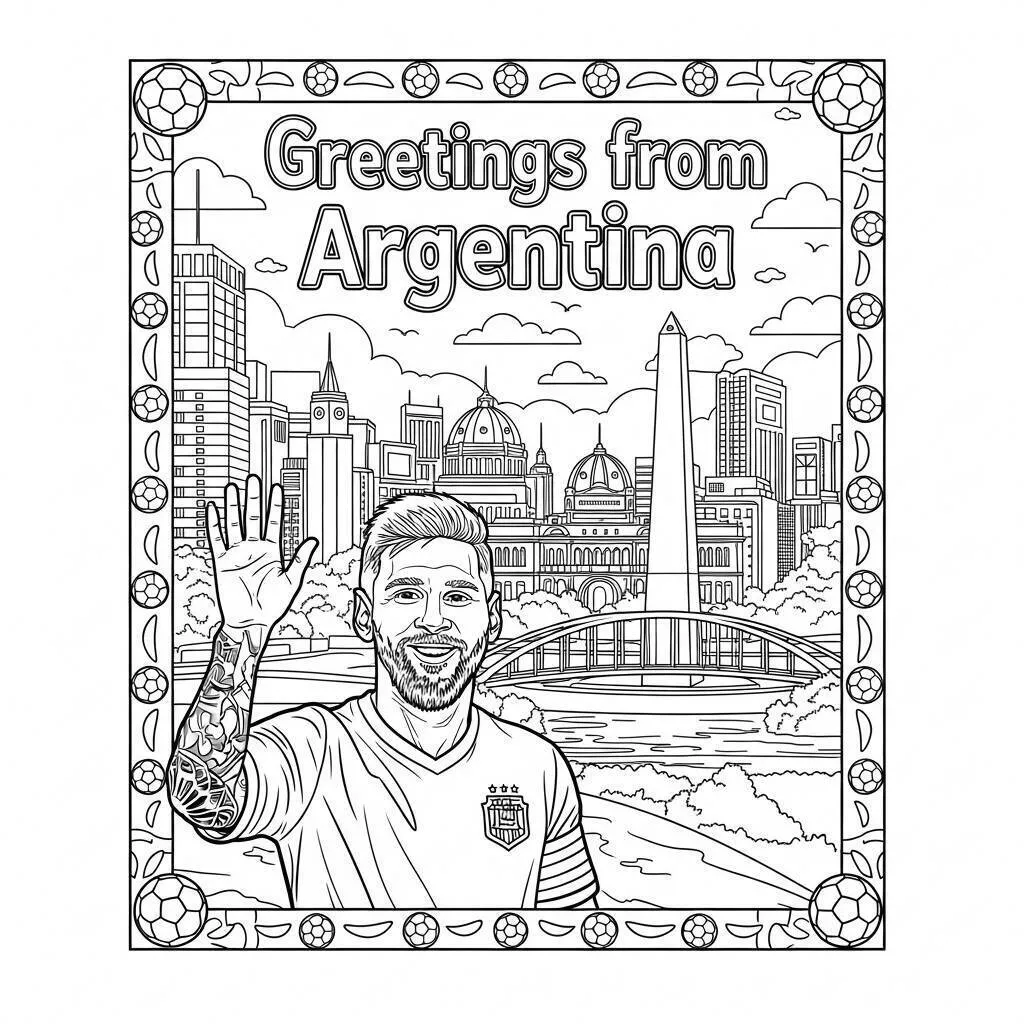 Desenho de Messi Cumprimentando da Argentina para Colorir