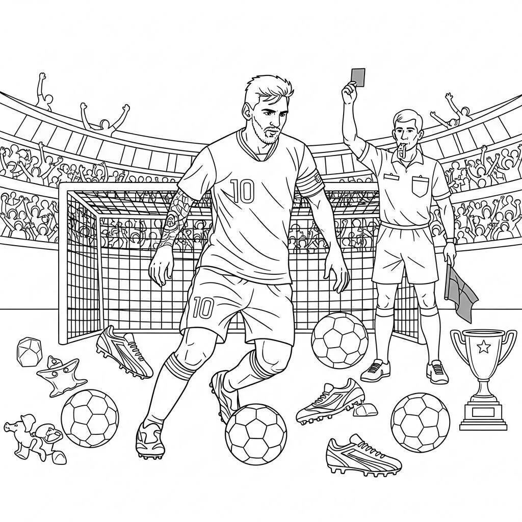 Desenho de Messi Recebendo um Cartão Amarelo para Colorir