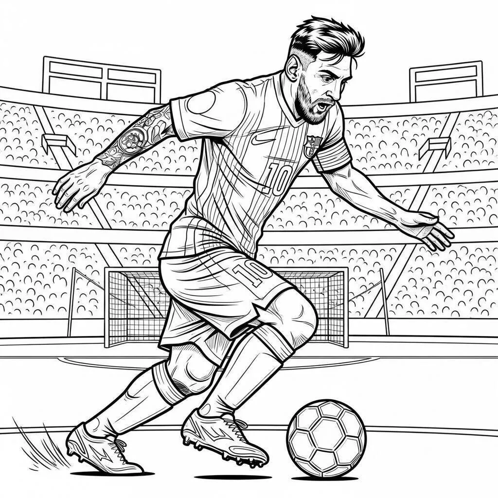 Desenho de Messi Driblando para Colorir