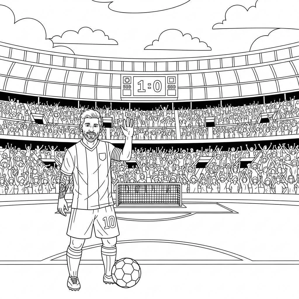 Desenho de Messi Celebrando Gol para Colorir