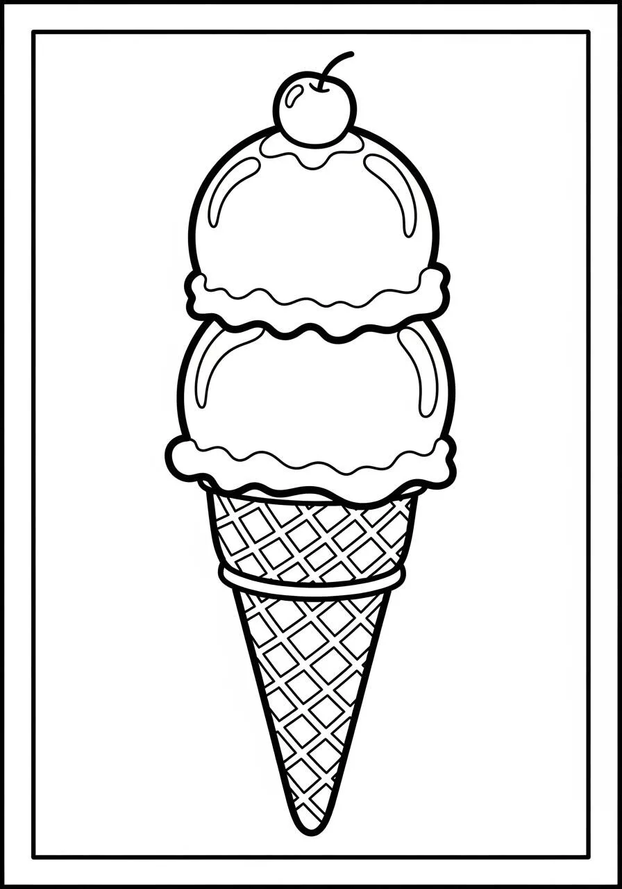 Dibujo de Cono de helado con Dos Bolas para Colorear