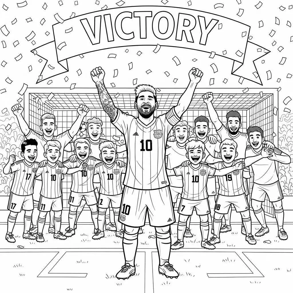 Desenho de Messi Celebrando a Vitória com a Seleção Argentina para Colorir