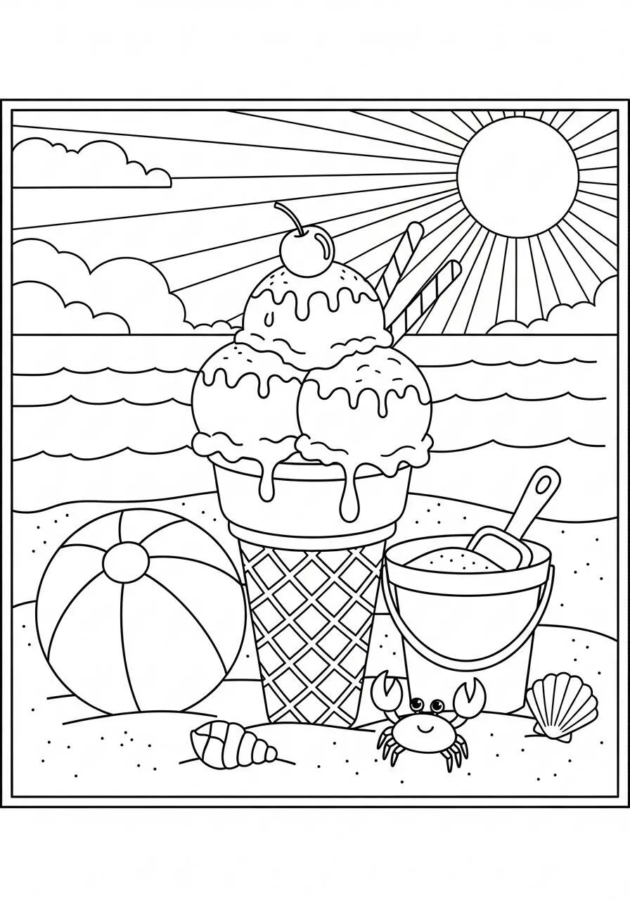 helado en la playa Dibujo para colorear