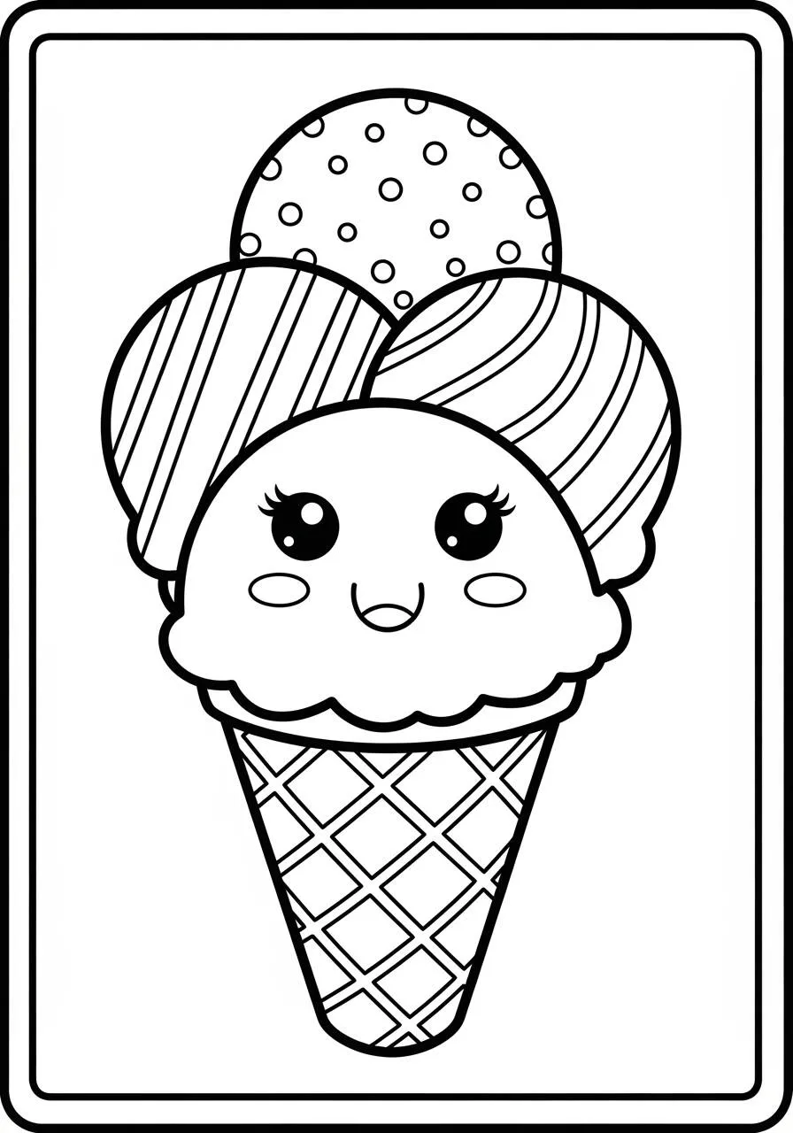 Dibujo para colorear De helado Kawaii