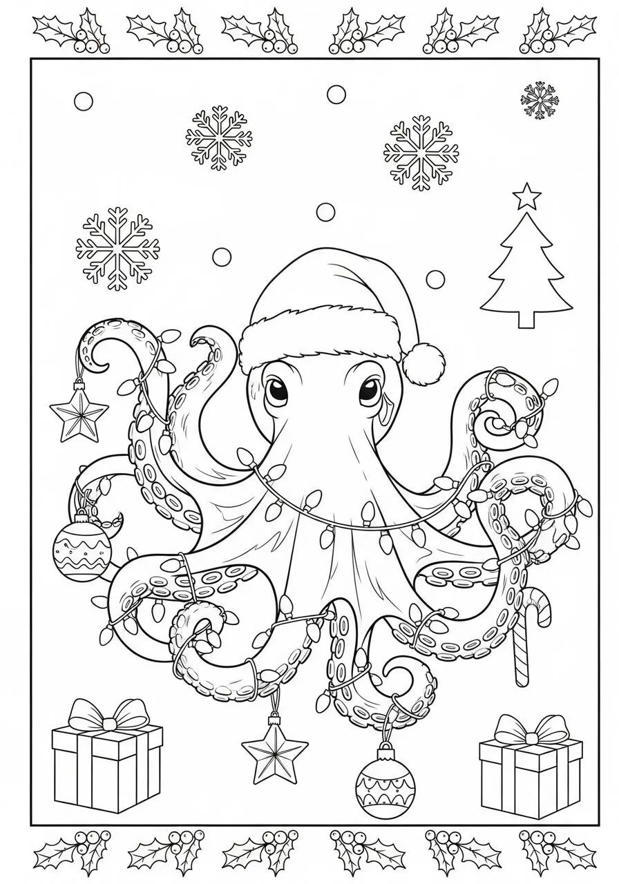 Pulpo De Navidad Página Para Colorear