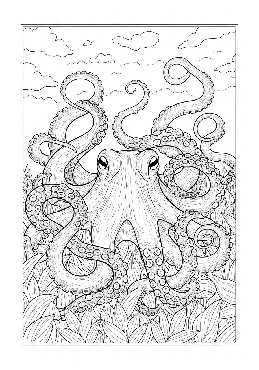Pulpa con tentáculos rizados Dibujo para colorear