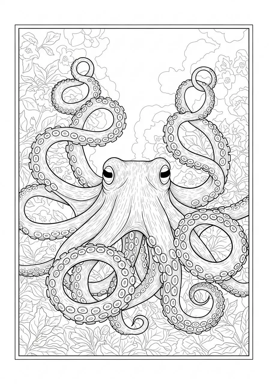 Página detallada para colorear de pulpo