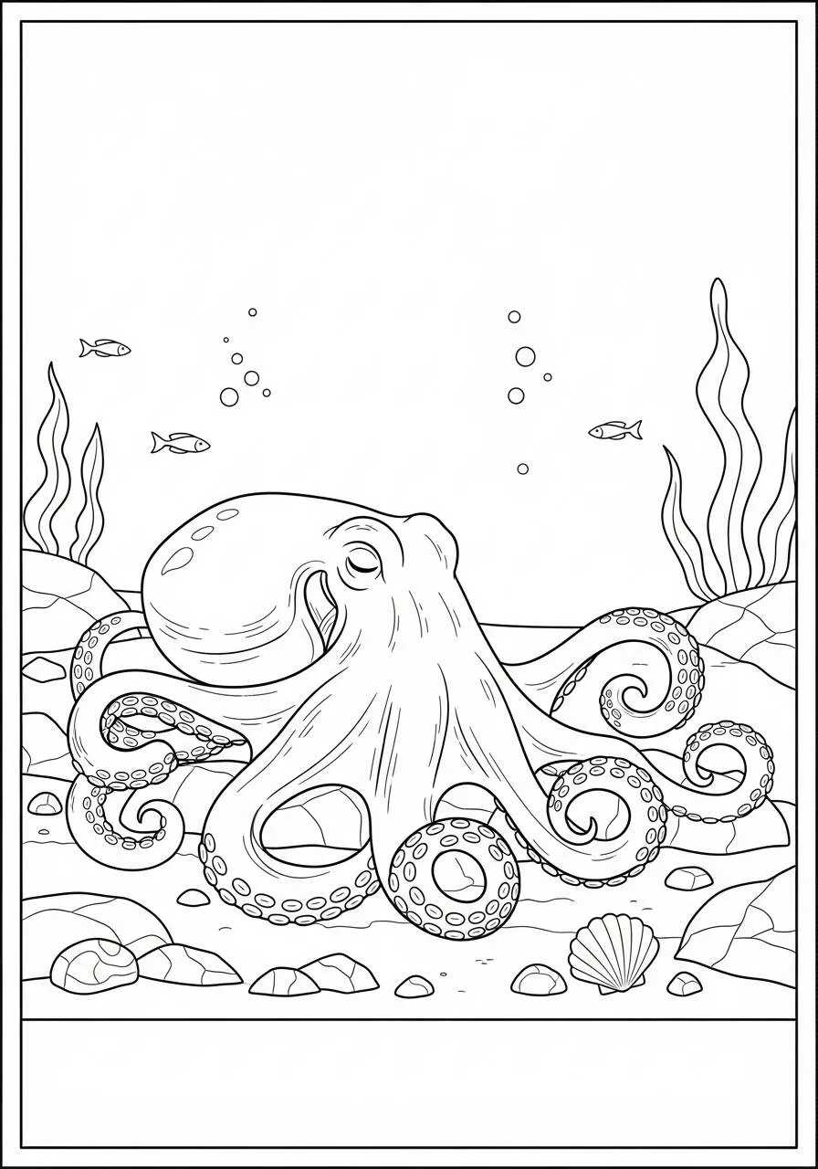 Polpo che gioca sul fondo del mare da colorare