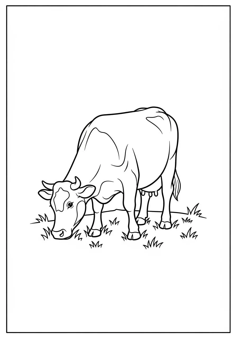 Coloriage de vache paissant sur l'herbe