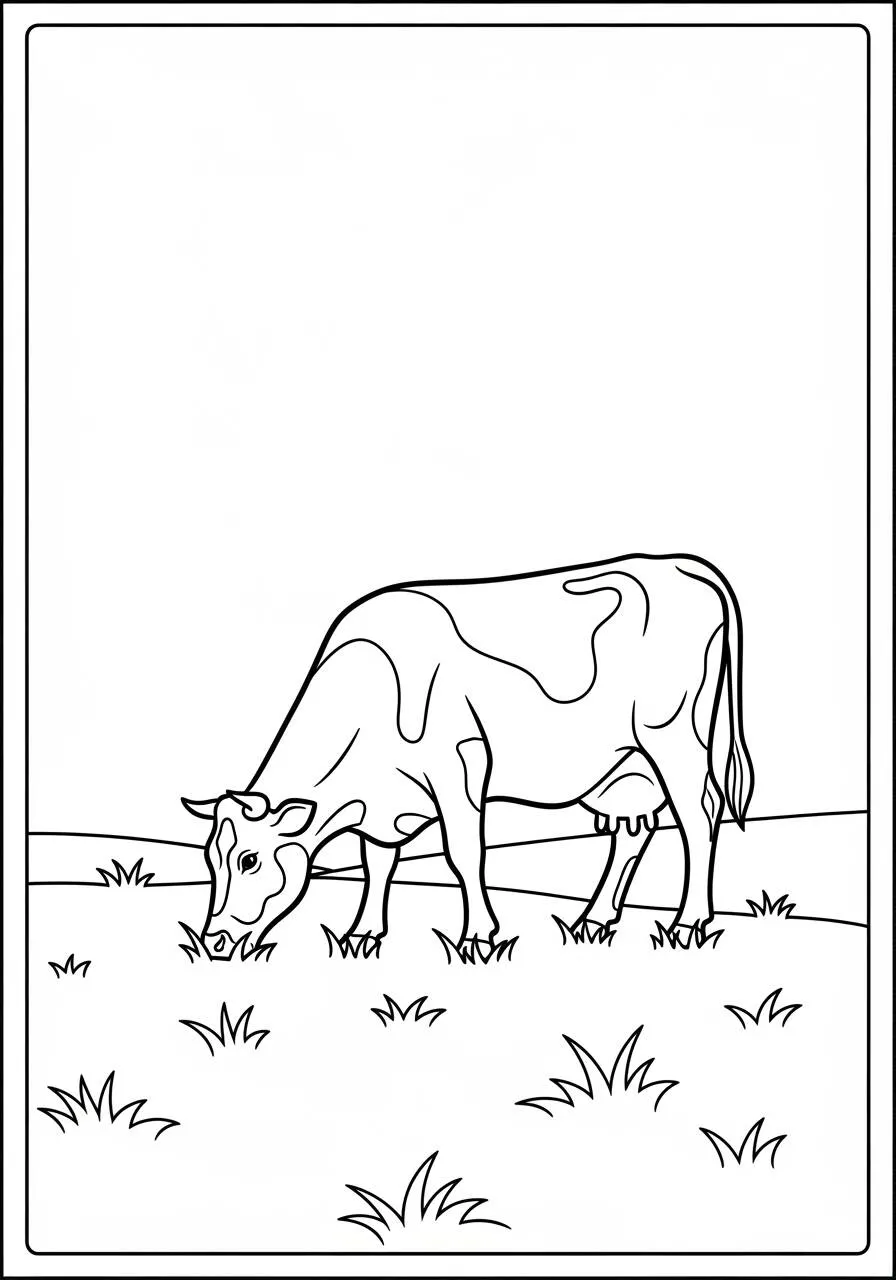 Coloriage Vache paissant dans un champ vert