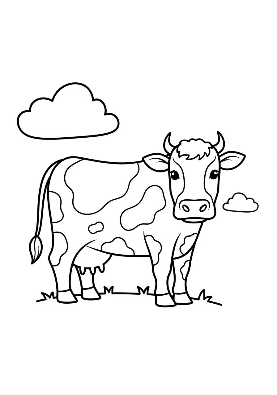 Coloriage de vache amicale dans un champ