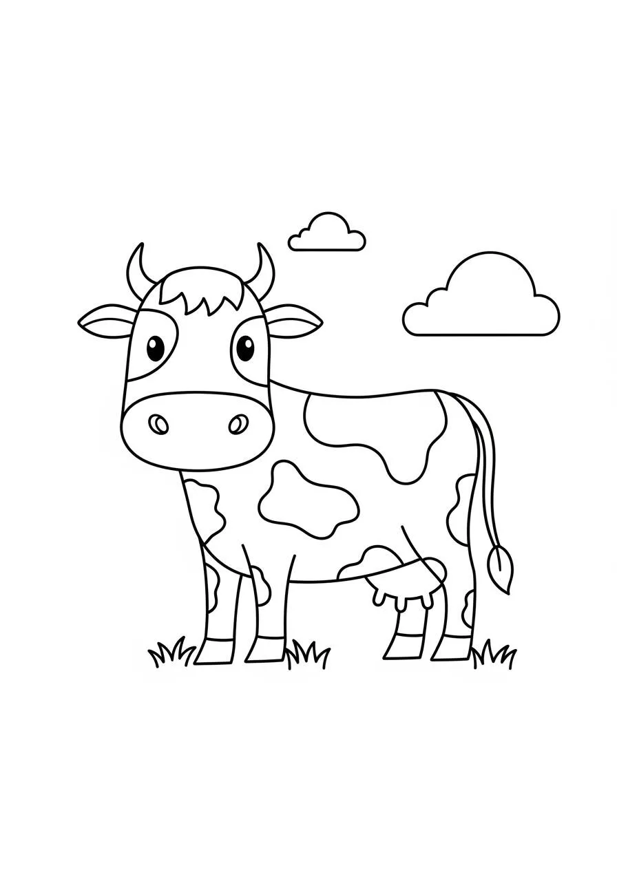Coloriage vache heureuse dans le champ