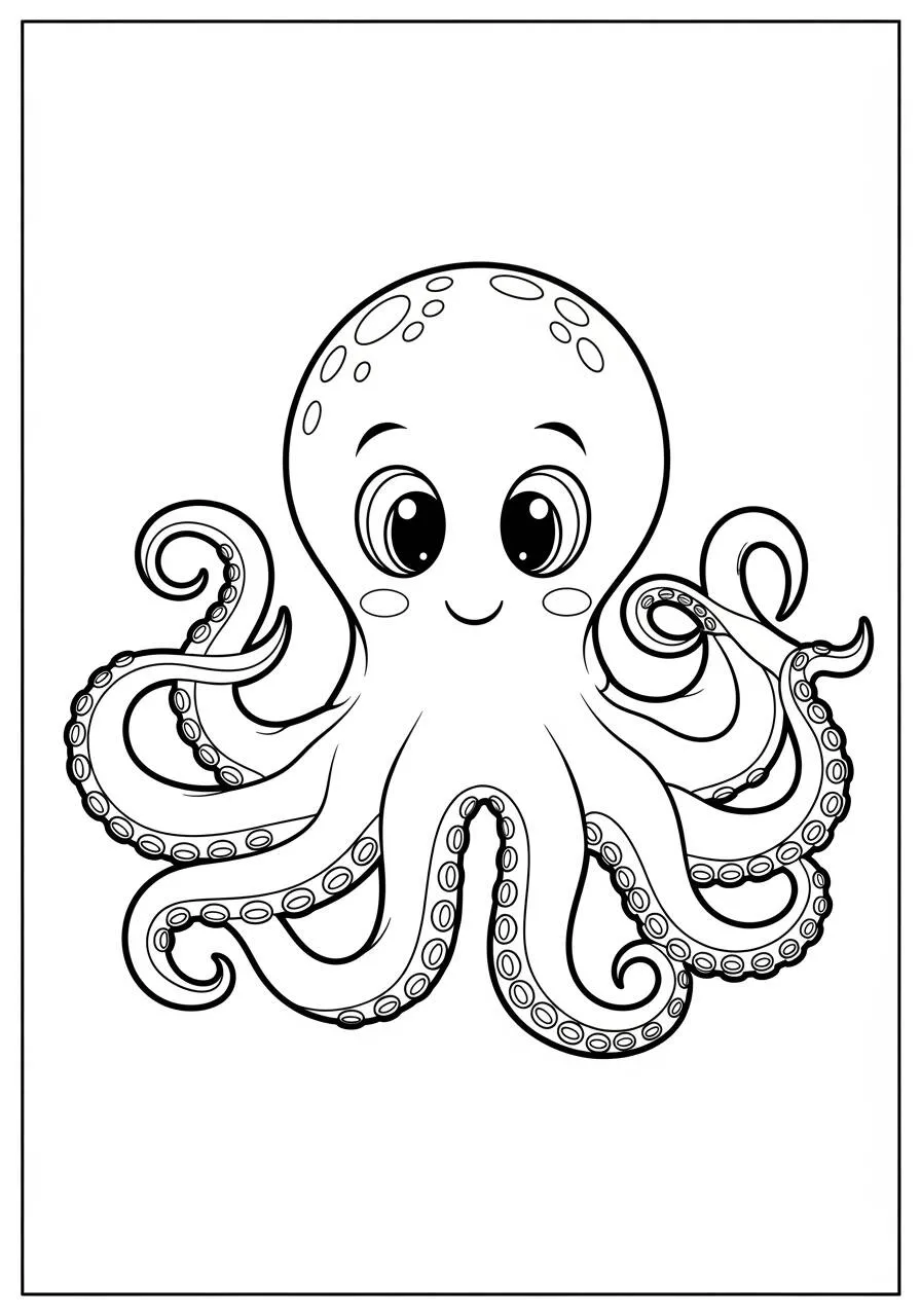 Desenho de Polvo Fofo para Colorir com Olhos Grandes