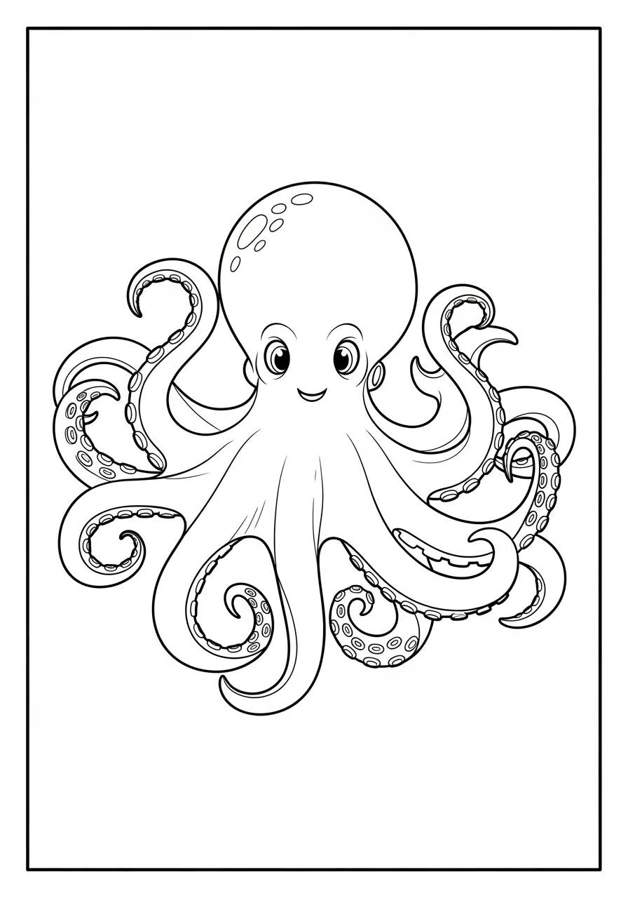 Desenho de Polvo Fofo para Colorir com Olhos Grandes