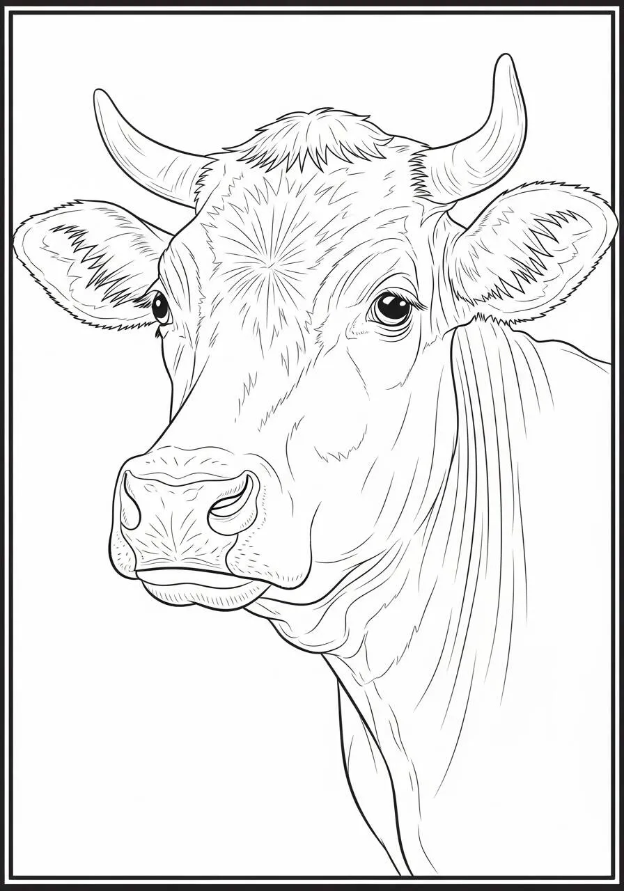 Pagina da colorare di mucca realistica