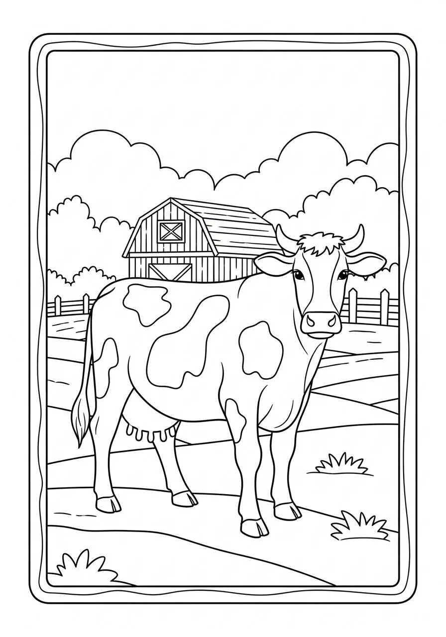 Coloriage de vache mignonne à la ferme