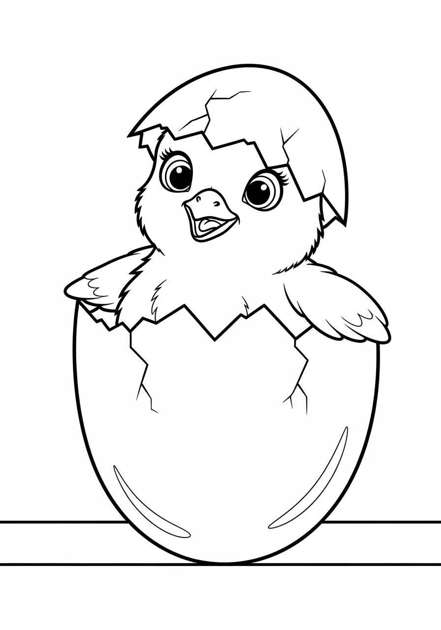 Desenho de Pintinho Fofo saindo do Ovo para Colorir