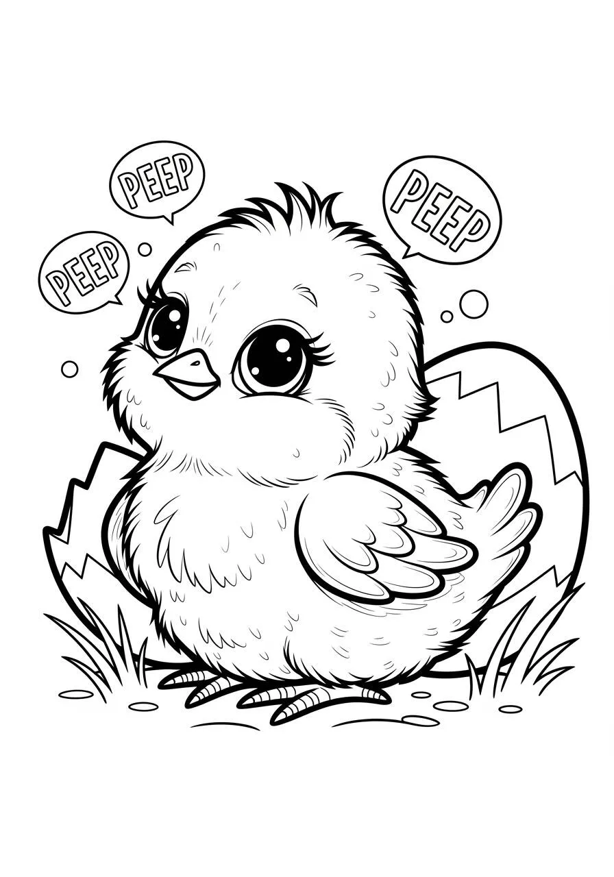 Desenho de Pintinho Fofo com Som de Piu Piu para Colorir