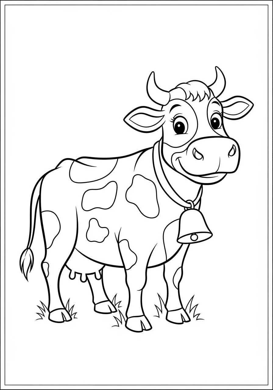 Coloriage de vache amicale avec cloche