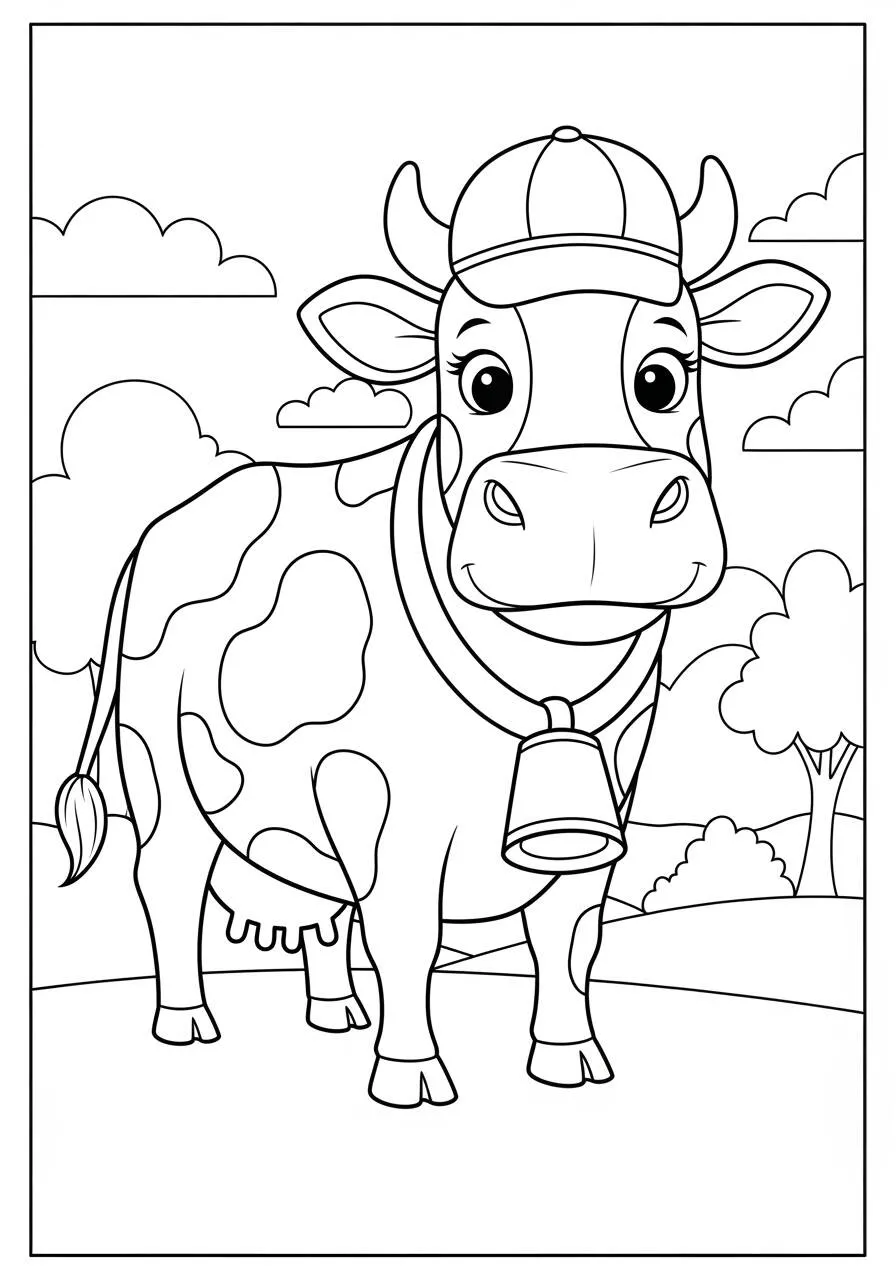 Coloriage minimum vache avec casquette