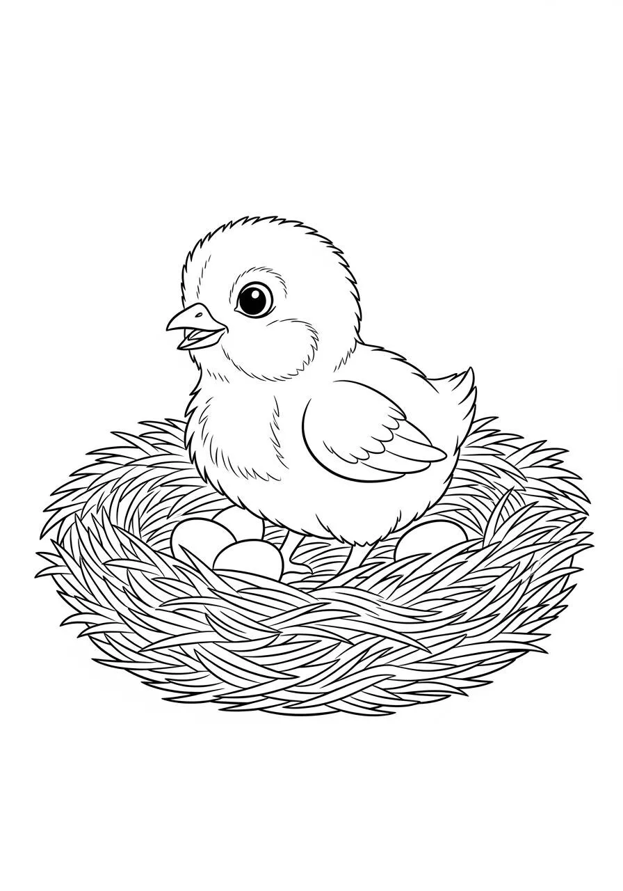 Desenho de Pintinho Fofo em Ninho para Colorir