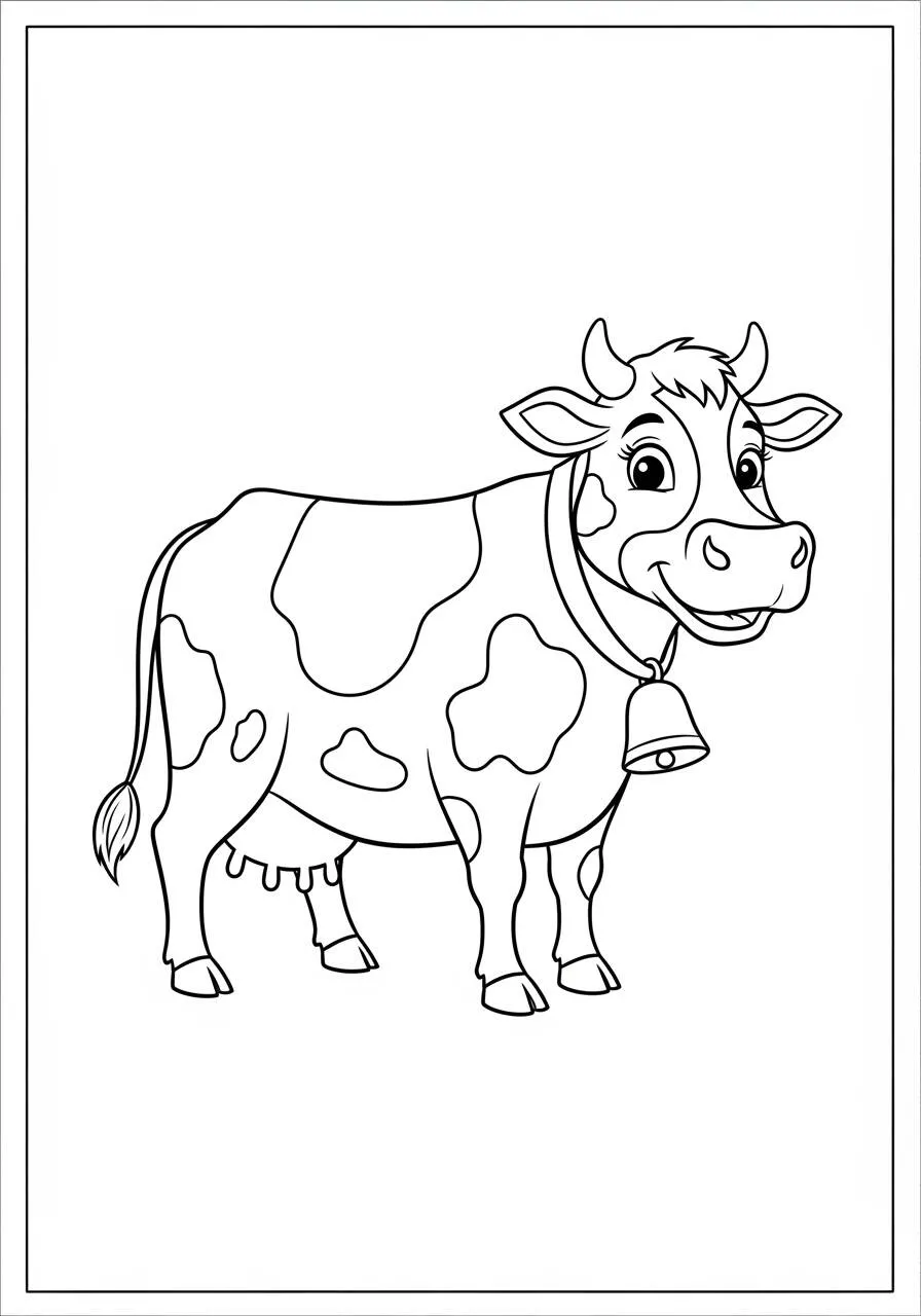 Coloriage de vache souriante avec cloche