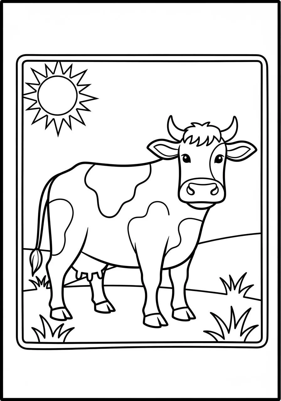 Coloriage Mignonne Vache dans un champ