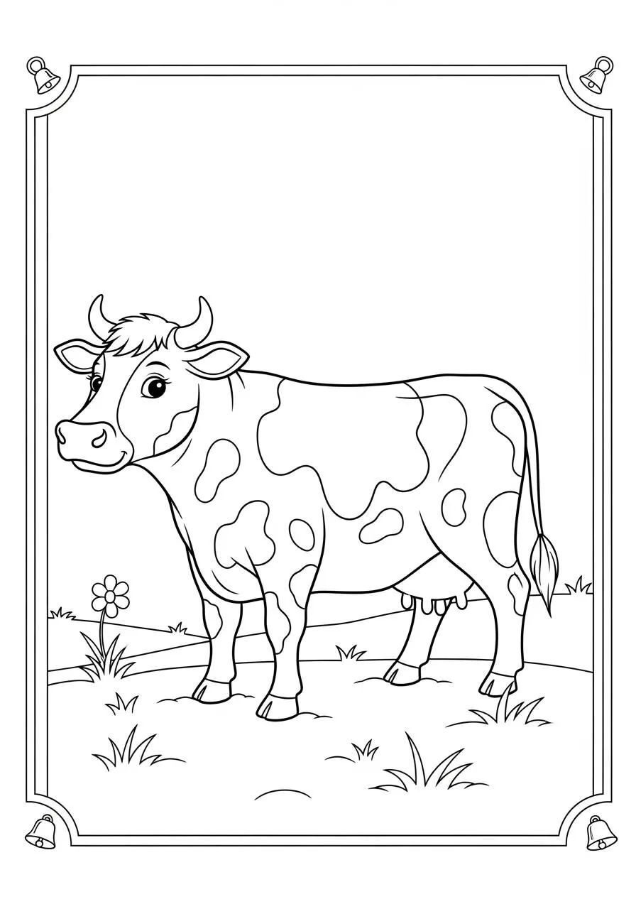 Coloriage de vache mignonne dans un champ