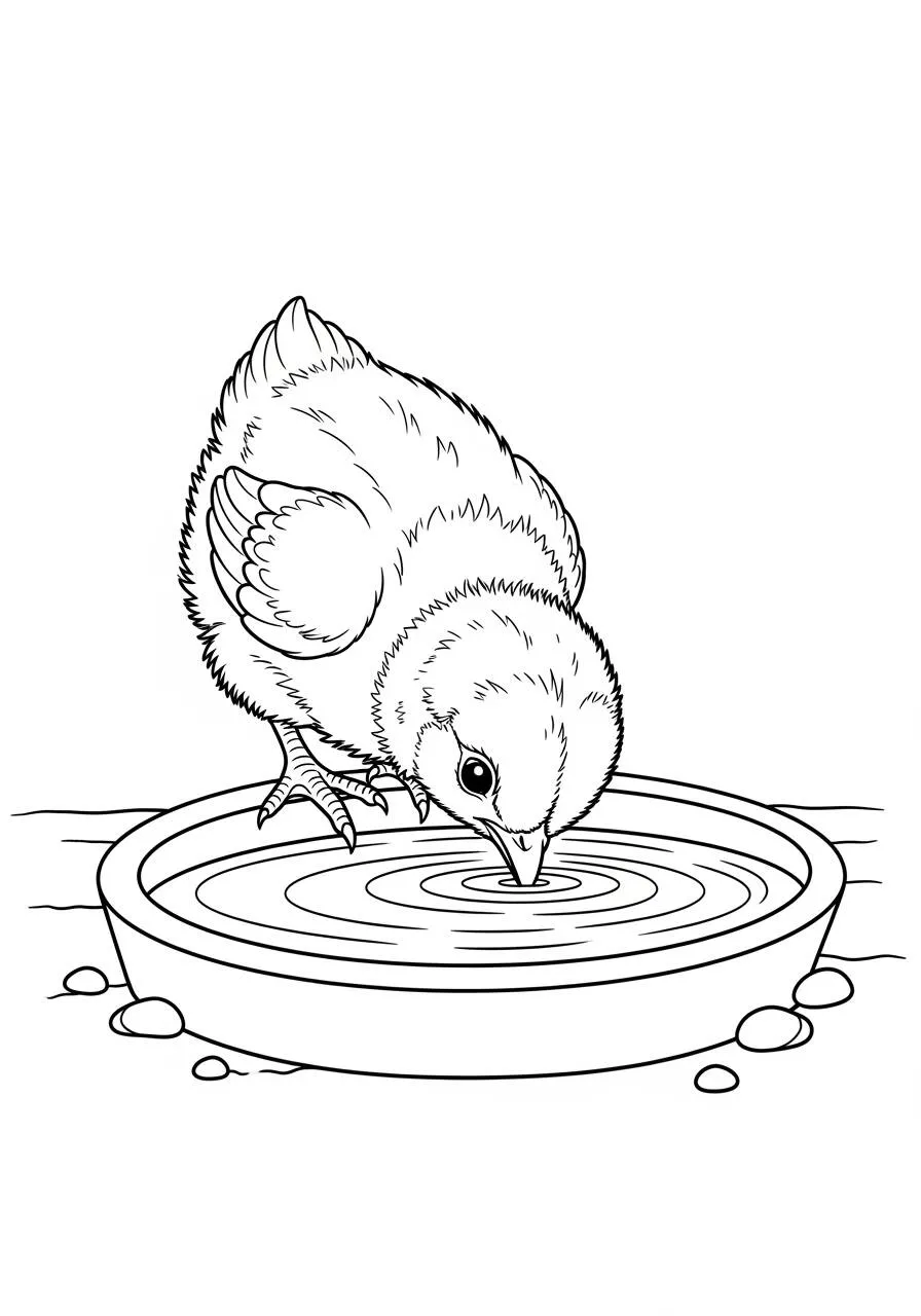 Desenho de Pintinho Bebendo Água para Colorir