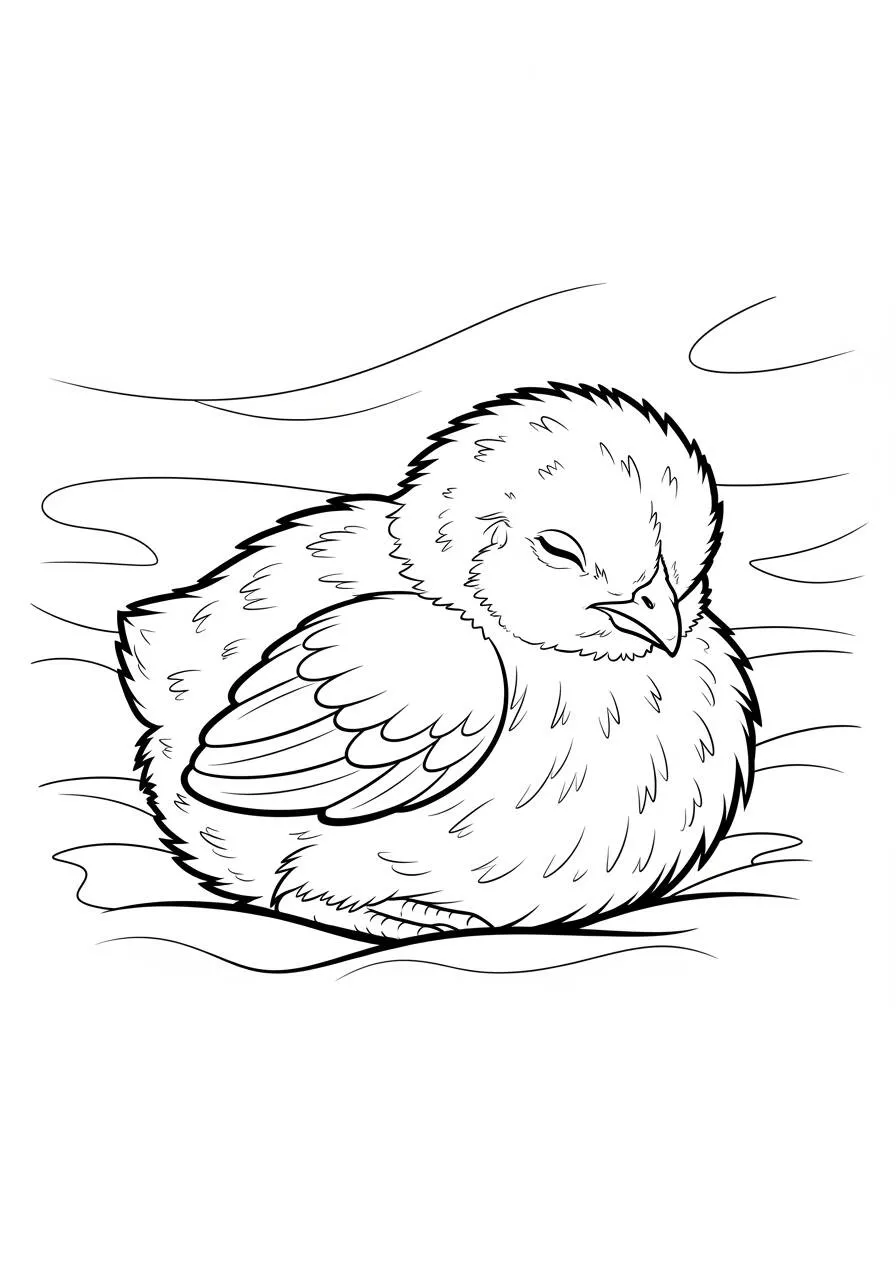Coloriage de poussin mignon qui dort