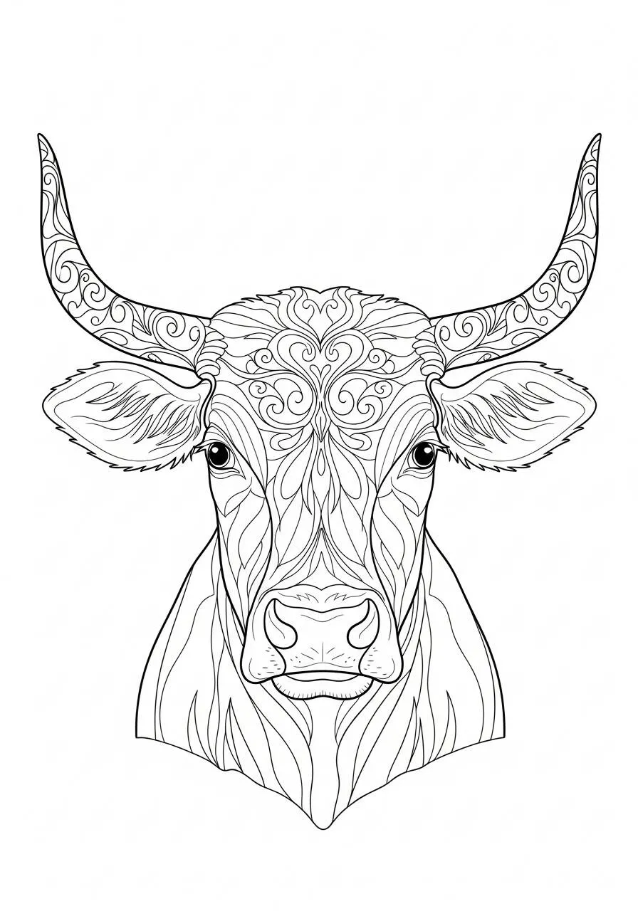 Desenho de Vaca Decorativa com Padrões para Colorir