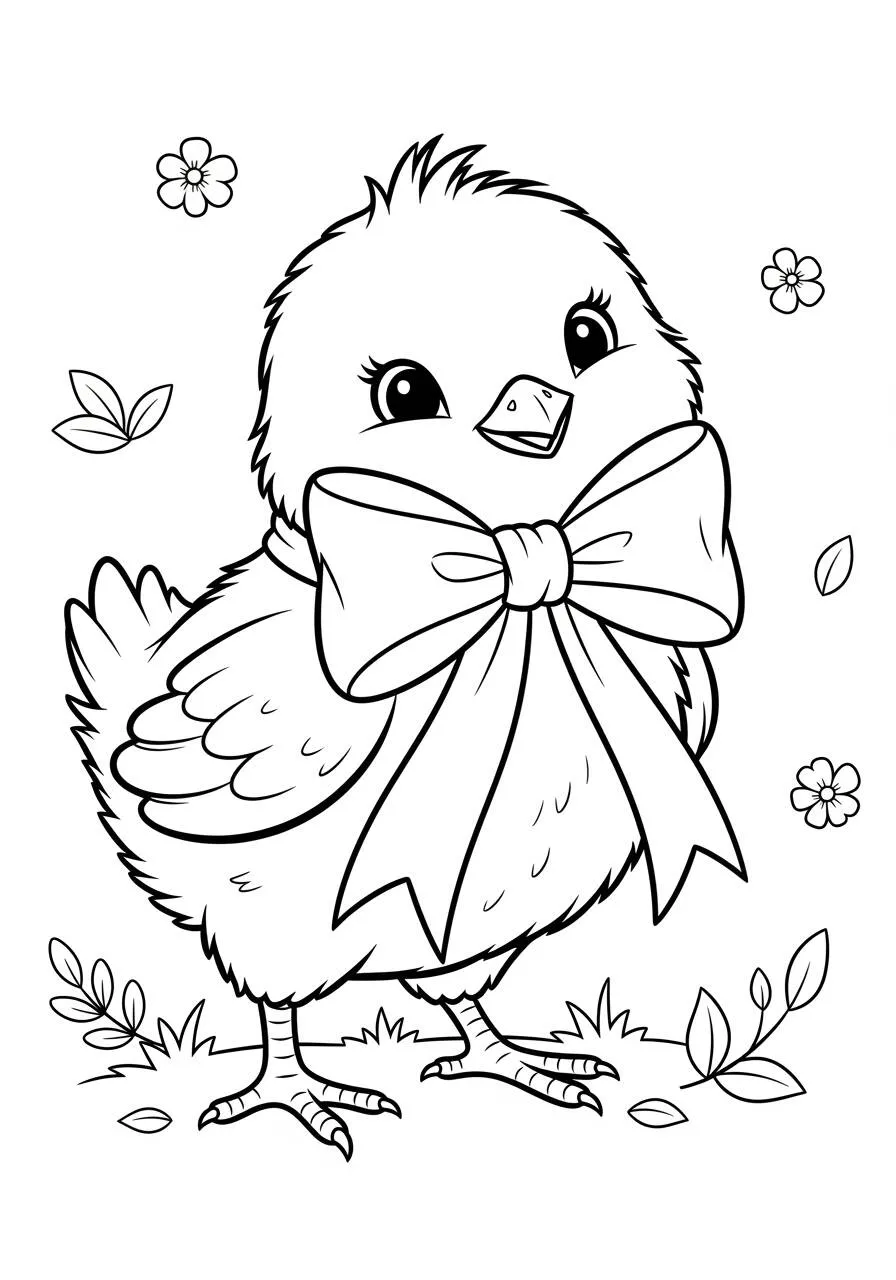Cute Chick with Bow Coloring Page