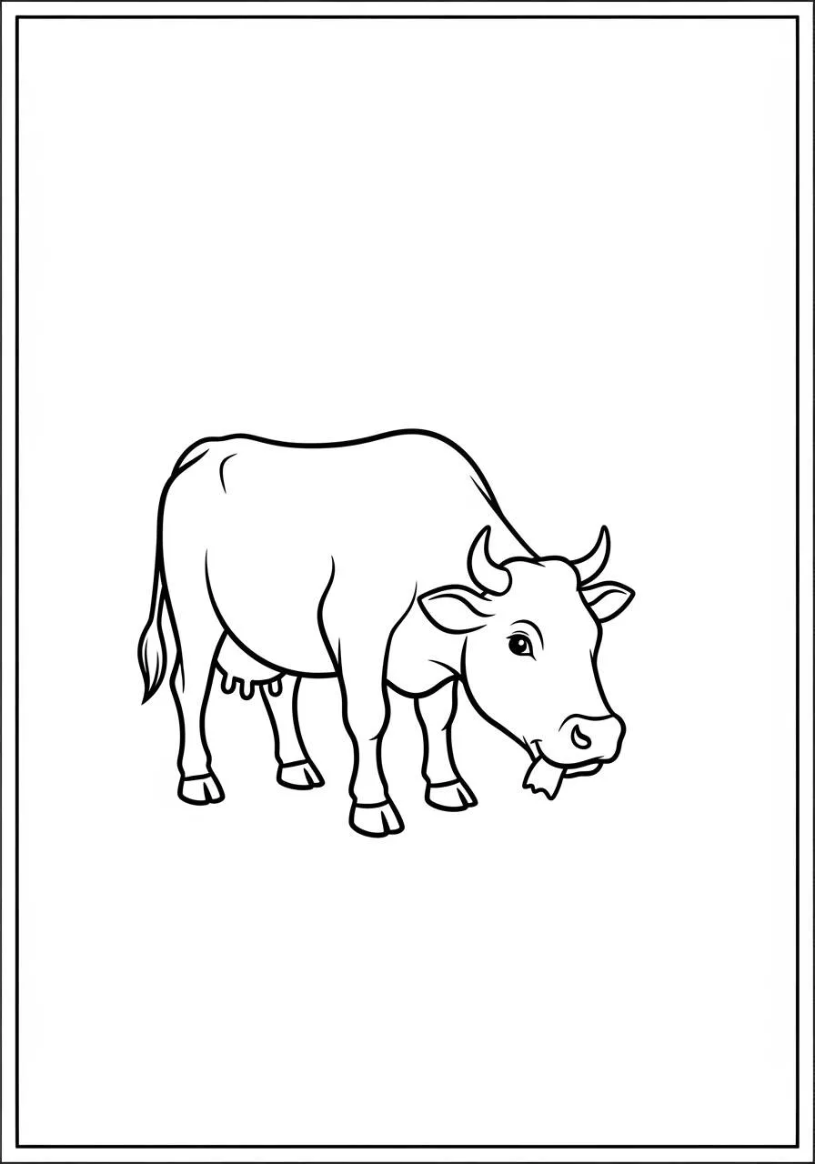 Desenho de Vaca Pastando com Sorriso para Colorir