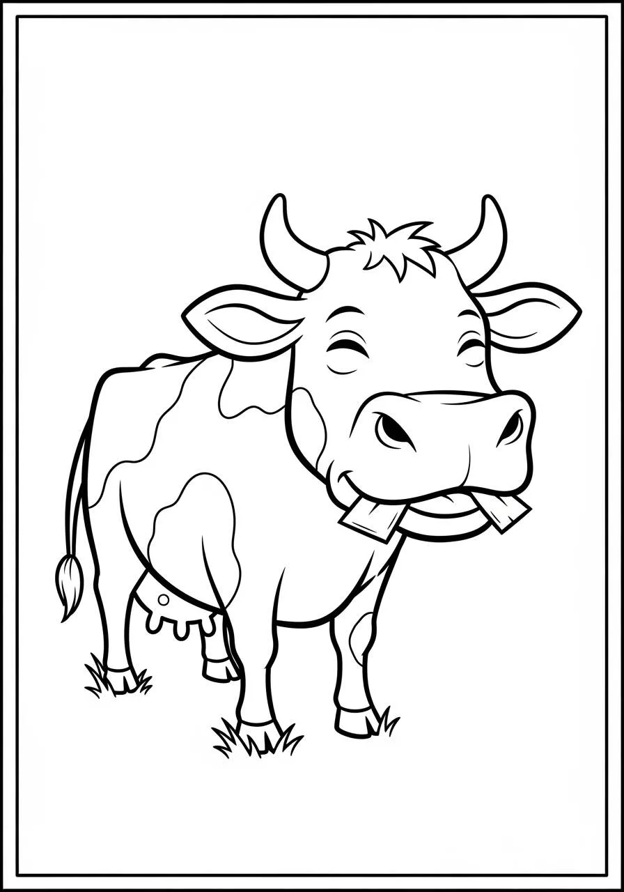 Desenho de Vaca Feliz com Feno para Colorir