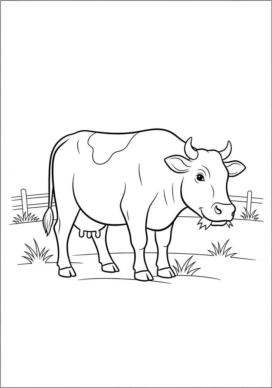 Desenho de Vaca Bonita em um Pasto Verde para Colorir