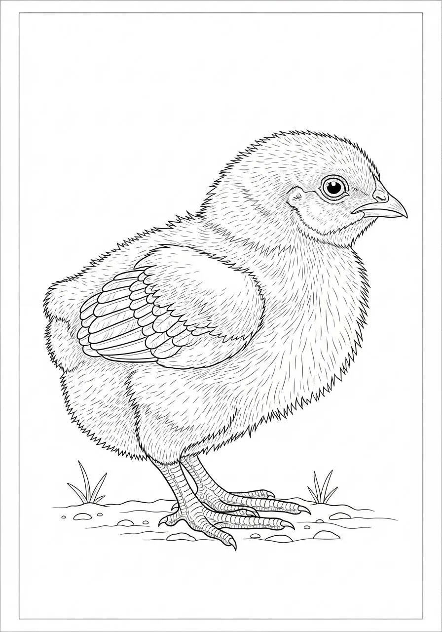 Desenho de Pintinho Fofo para Colorir com Detalhes de Penas