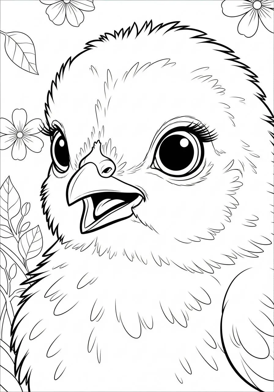 Desenho de Pintinho Fofo com Olhos Grandes para Colorir