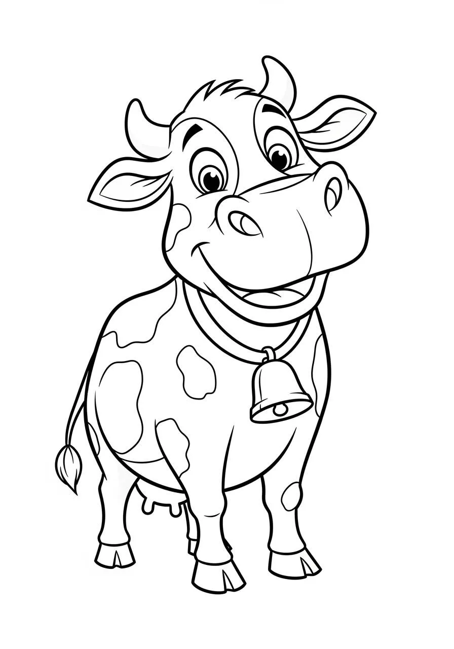 Desenho de Vaca Sorridente com Sino para Colorir