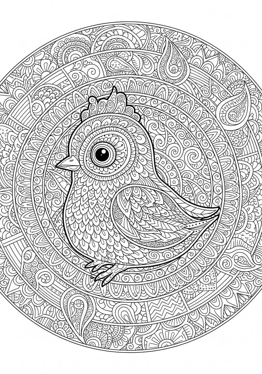 Desenho de Pintinho Detalhado com Padrões para Colorir
