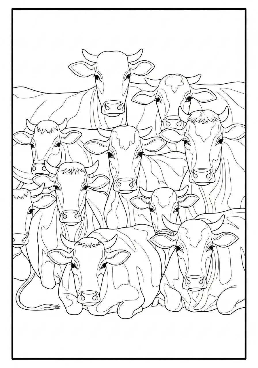 Desenho de Vaca em Grupo para Colorir