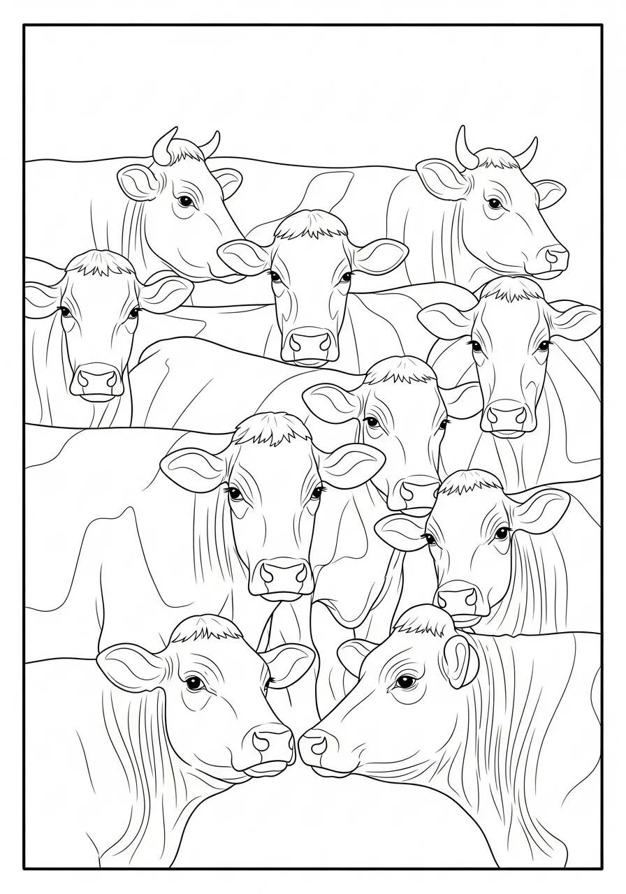 Desenho de Vaca em Grupo para Colorir