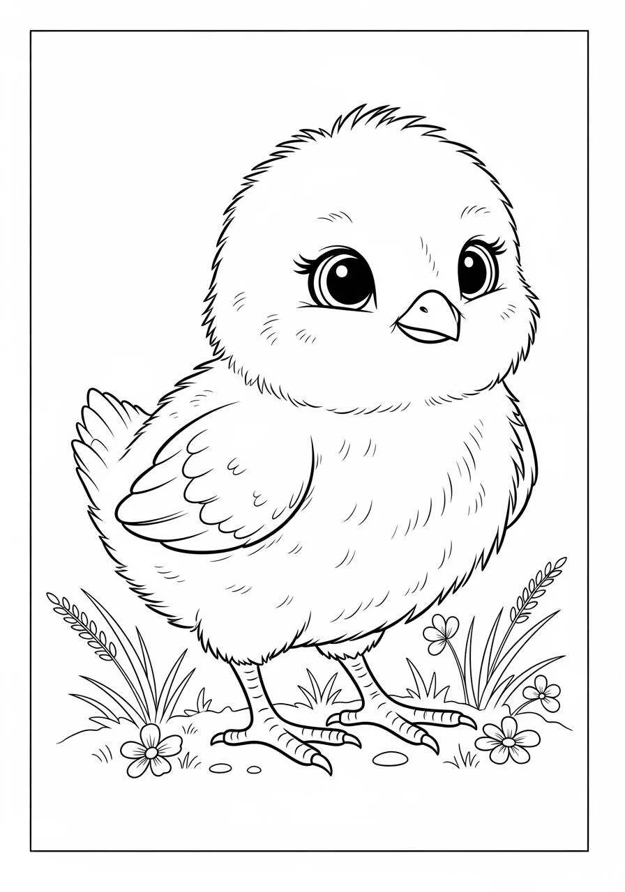 Desenho de Pintinho Fofo com Olhos Grandes para Colorir
