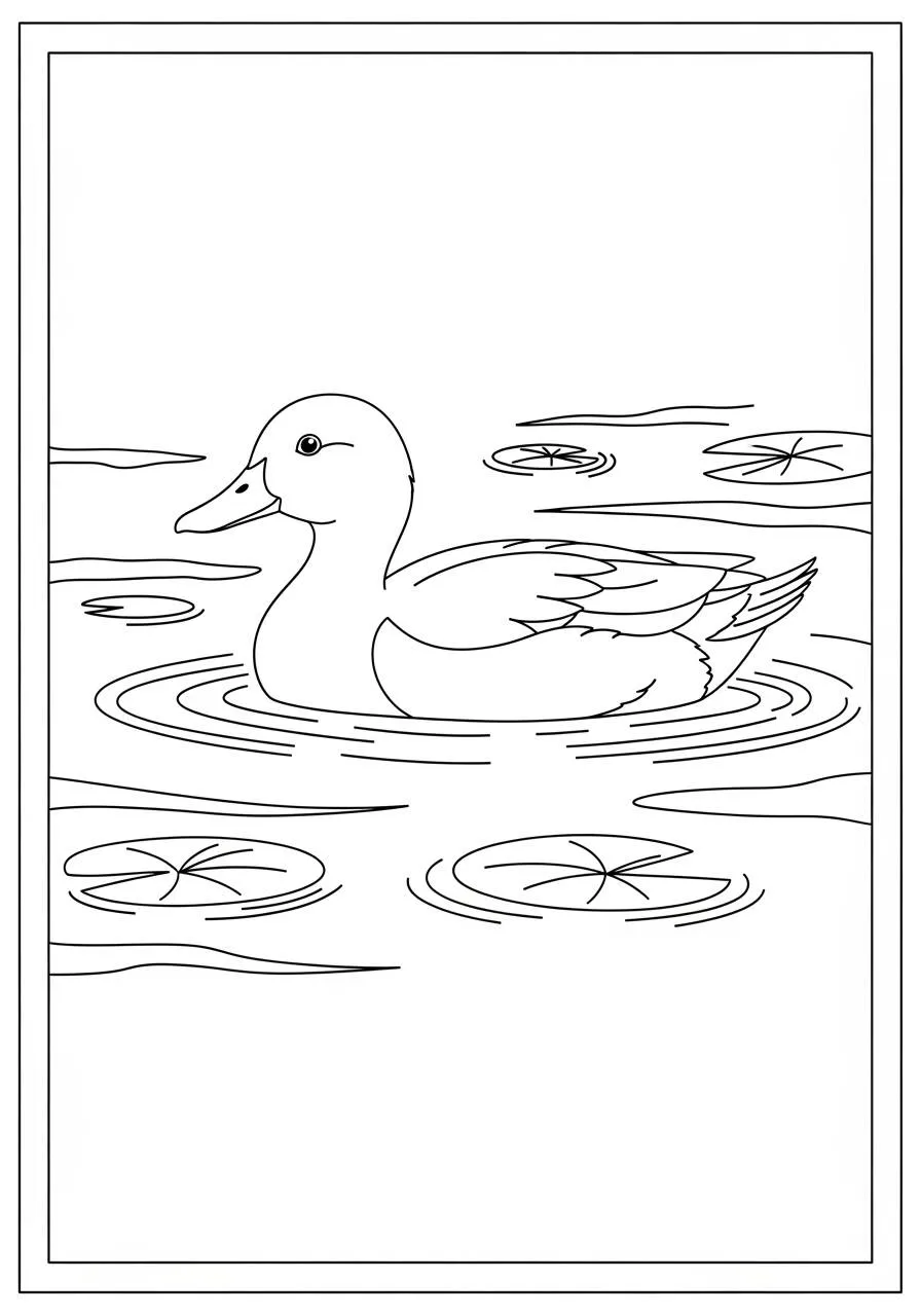 Desenho de Pato a Nadar em um Lago Tranquilo para Colorir