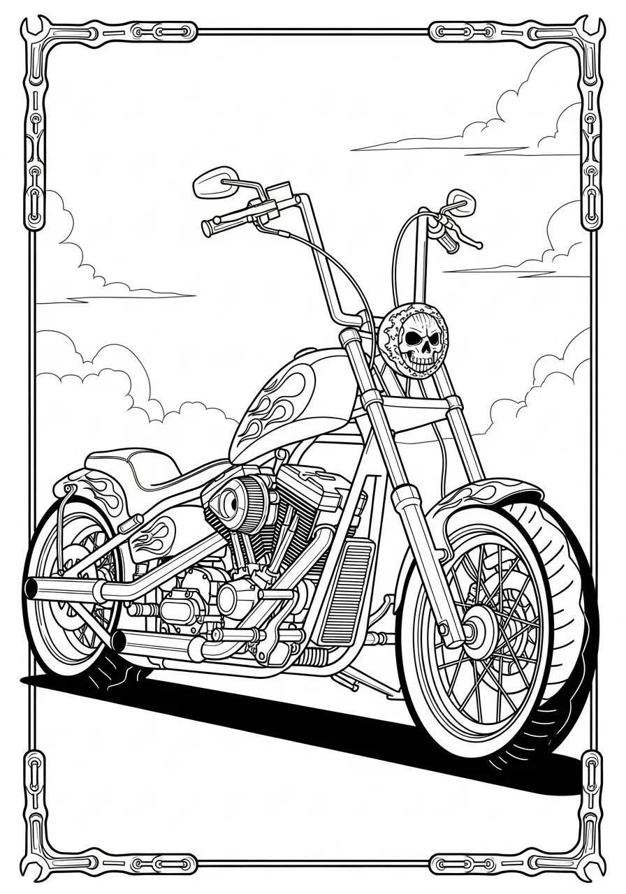 Coloriage Moto chopper avec crâne